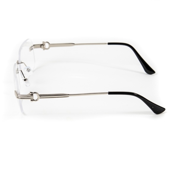 Men's Silver Wire Frame Rimless Clear Lens Elegant Hip Hop Fashion Glasses - Picture 3 of 5